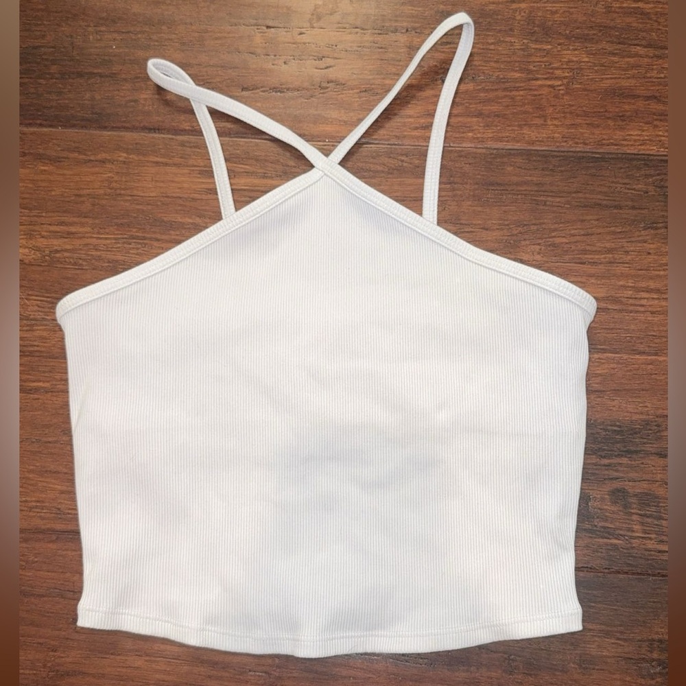 ALO yoga white high neck halter style tank top